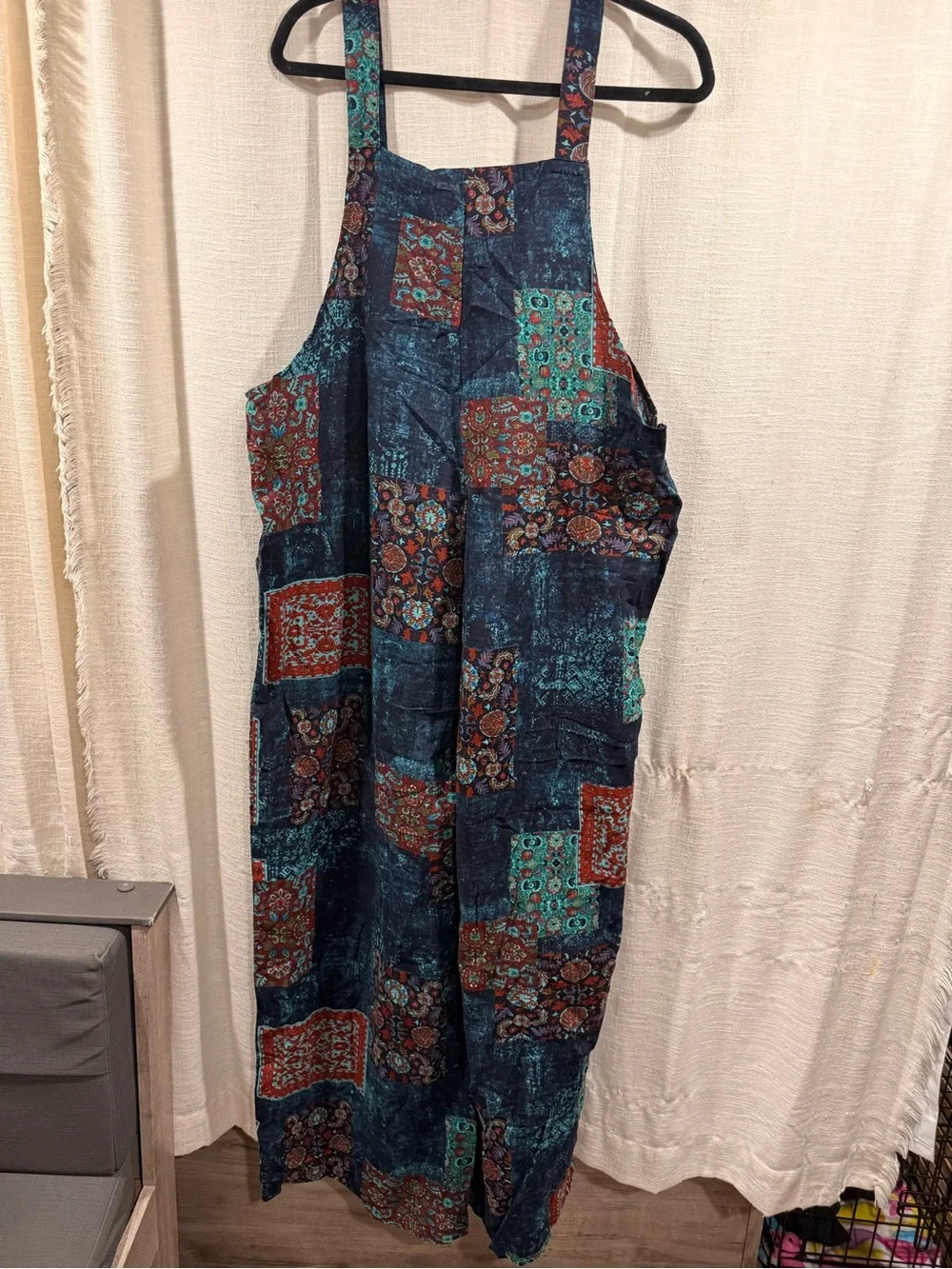 Boho Patchwork Maxi Sundress in Navy, Teal & Rust - Picture 6 of 9